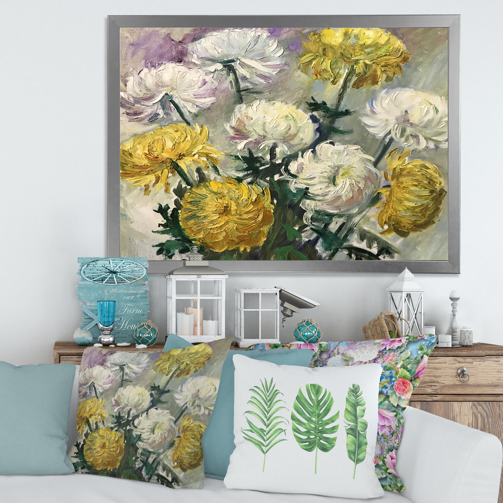 Designart 'Golden and White Daisies' Traditional Framed Art Print