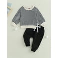 thumbnail image 2 of Bagilaanoe 2PCS Toddler Baby Boy Long Pants Set Striped Print Long Sleeve Sweatshirt Pullover Tops + Drawstring Sweatpants 6M 12M 18M 24M 3T Kids Casual Sweatsuits, 2 of 9