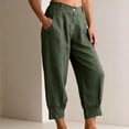 thumbnail image 6 of High-Waisted Cotton-Linen Balloon Pants for Women with Elastic Cuffs - Loose Fit Cropped Trousers for Women's Summer Casual & Vacation Wear Army Green L, 6 of 8