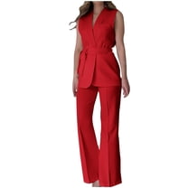 Dressy Business Outfits for Women V Neck Vest with Trousers Trendy 2025 Sleeveless Summer Casual Blazer Work Sets