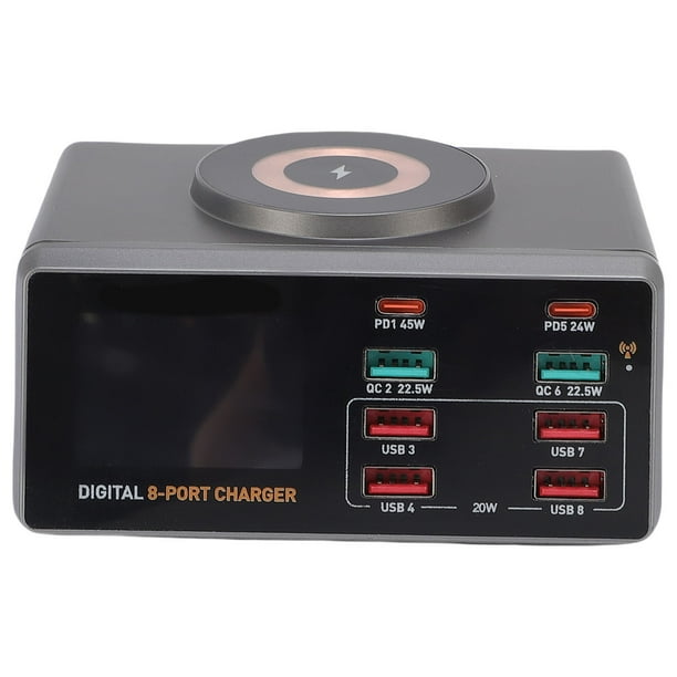 Estación De Carga USB, Centro De Cargador USB PD100W Con Cargador Inalámbrico De 15W, Control De Aplicaciones, Pantalla De Alimentación En Tiempo Real, Para