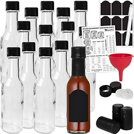 14-PACK Hot Sauce Bottles 5oz with Caps, Funnel for Kitchen, Chalkboard  Labels, Shrink Capsules, Dripper Inserts. Mini Wine Bottle Hot Sauce Kit, 5  Oz ...