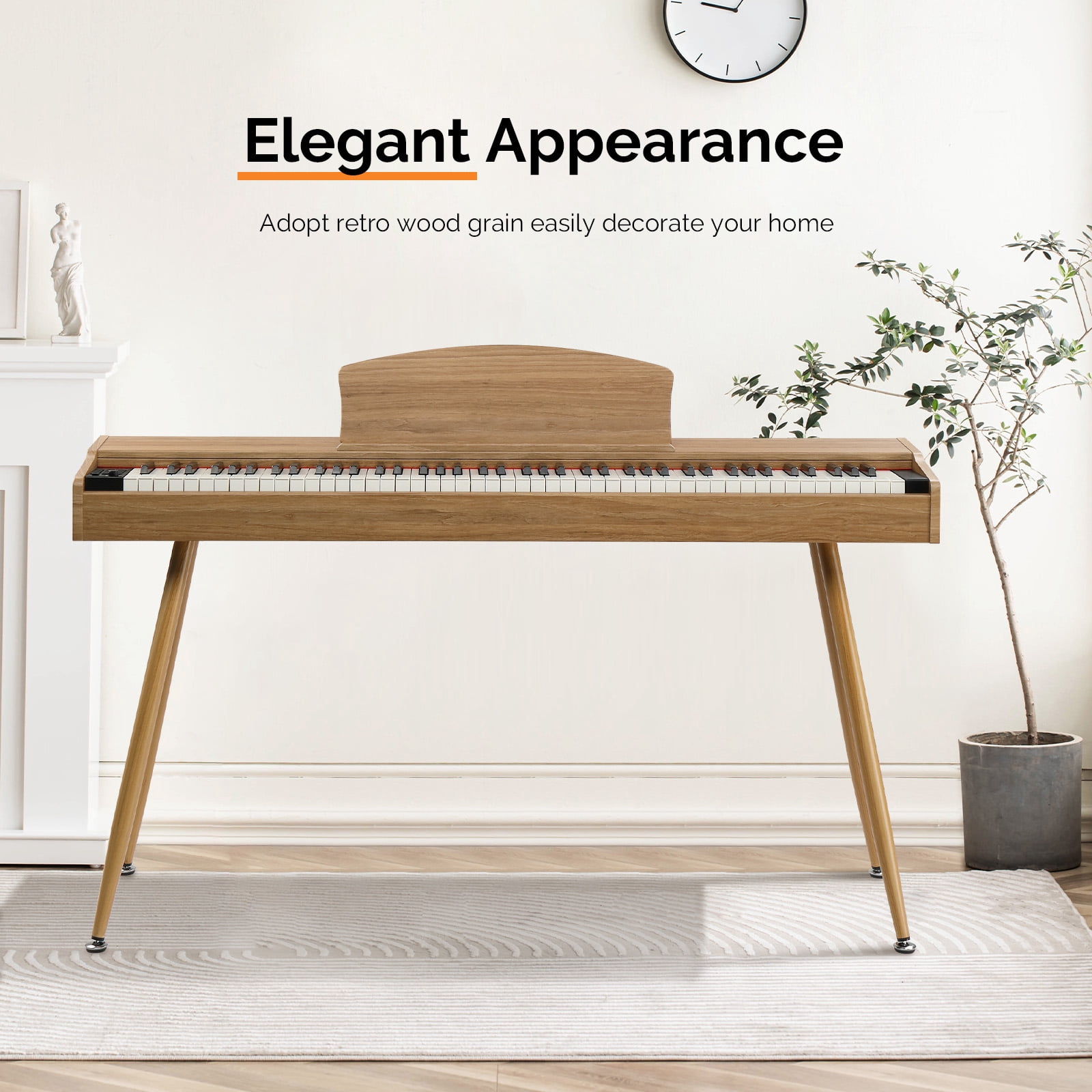 88 Key Standard Full Weighted Keyboards Digital Piano with Metal Stand, Power Adapter, Triple Pedals, Headphone，for All Experience, Natural Wood