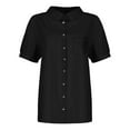 thumbnail image 4 of Delayuji Cotton Linen Shirts for Women Summer Short Sleeve Casual Collared Work Blouse Tunic Tops Black M Wrinkles In Wash Water Short Sleeve Shirts for Women, 4 of 5