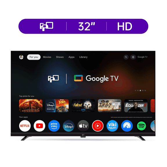 FPD 32-inch Smart TV, 720P HD Google TV with Google Play Built-in Google Cast , Dolby Audio, Hdr 10, Flat Television with Assistant Voice Control