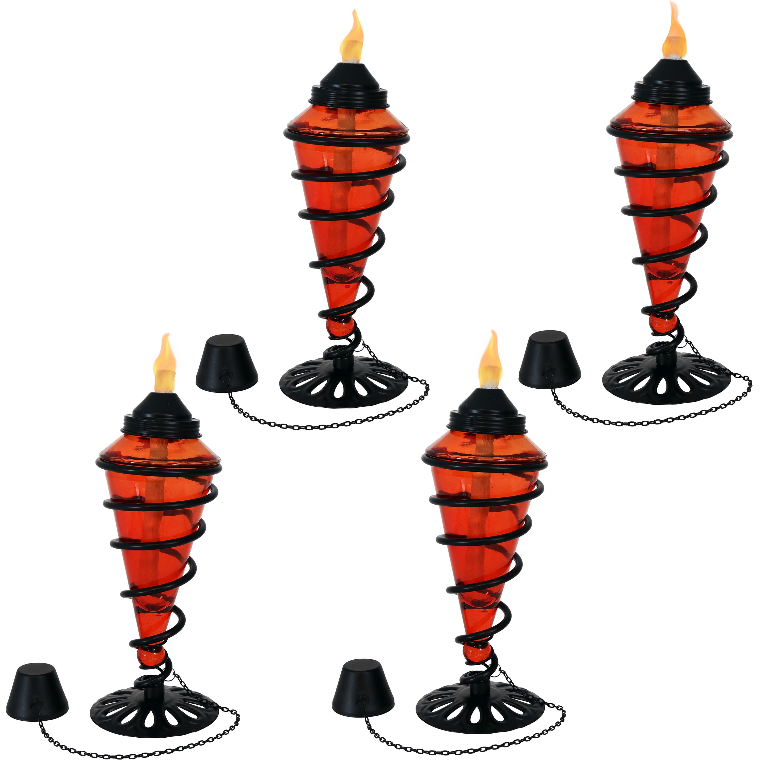 Sunnydaze Swirling Metal with Glass Tabletop Torches, Outdoor Patio and Lawn Citronella Torch