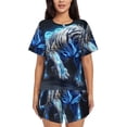 thumbnail image 1 of Fotbe Futuristic Blue Light White Tiger Conjunto de Pijama Estampado para Mujer, 2 Piezas, Ropa de Dormir con Camiseta de Manga Corta y Shorts Suaves-3X-Large, 1 of 6