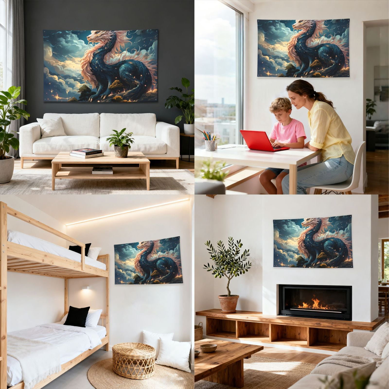 Dragon Sky Cool Art Four Hole Decorated Banner Flag for Garden Yard Home Decoration Indoor Outdoor 4x6 Ft