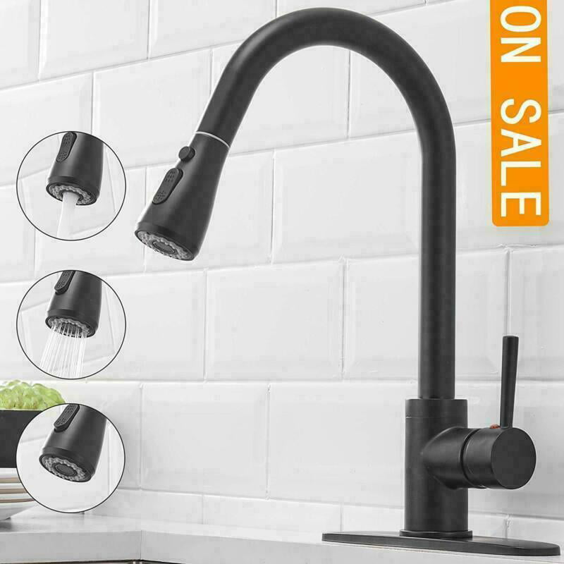 Black Matt Round Pull Out Kitchen Laundry Mixer Tap Facucet Low Budget Model 