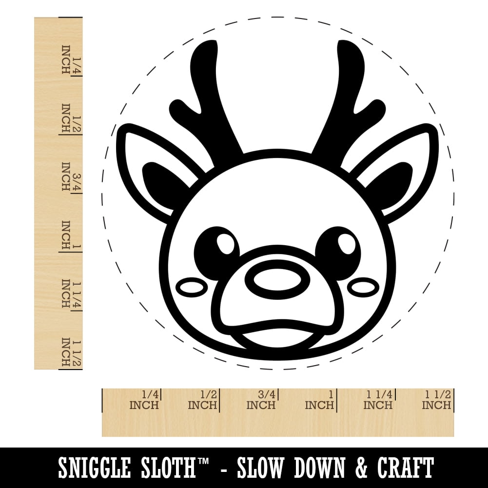 Cute Christmas Reindeer with Bright Nose Self-Inking Rubber Stamp Ink Stamper - Black Ink - Large 1-1/2 Inch