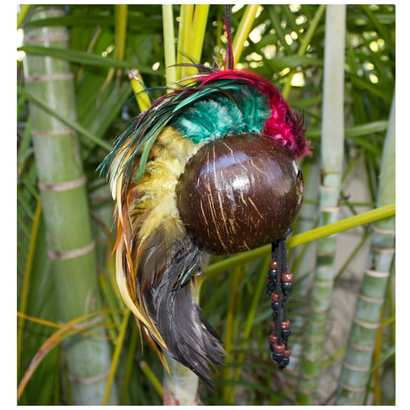 Large Hawaiian Warrior Ikaika Makaki'i Mask Coconut Shell Feather Helmets. Multi Color