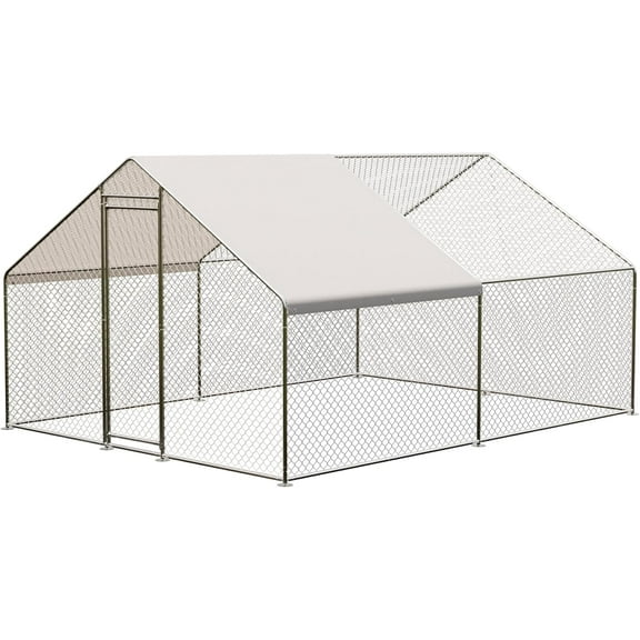 Large Metal Chicken Coop, 9.8X13.1X6.6 FT Walk-in Poultry Cage with Waterproof and Anti-UV Cover & Lockable Door, Chicken Pen for Outdoor Yard Farm