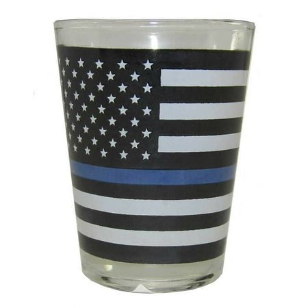 

USA Thin Blue Line Police Law Enforcement Support Flag Shot Glass Drinking Glass