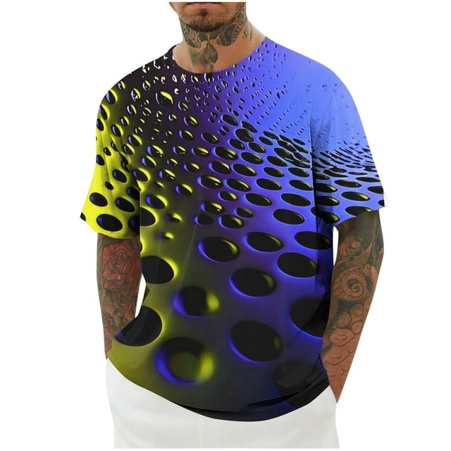 Mens Camisas de Manga Corta Impresión Casual Deportes Cuello Redondo Blusa, Poliéster Ligero para la Primavera Verano Al Aire Libre Uso Diario