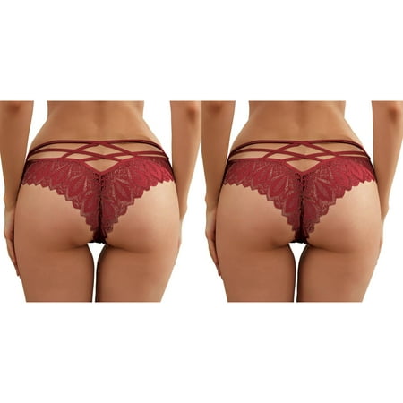Wijhcboe 2 Pack New Womens Underwear Bikini Seamless Hot Panties For Women Women s Underwear Bikini Cotton Crochet Lace Up Skeleton Panties for Women Panty Sexy Hollow Out Big Panties Underwear Wome