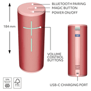 Ultimate Ears Boom 4 Portable Waterproof Bluetooth Speaker with 360-Degree, Bold, Immersive, Crystal-Clear Sound, Floating Speaker with 15-Hour Battery and 147ft (45m) Range - Raspberry
