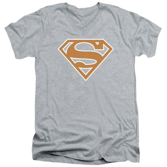 Superman - Burnt Orange&White Shield - Slim Fit V Neck Shirt - Medium