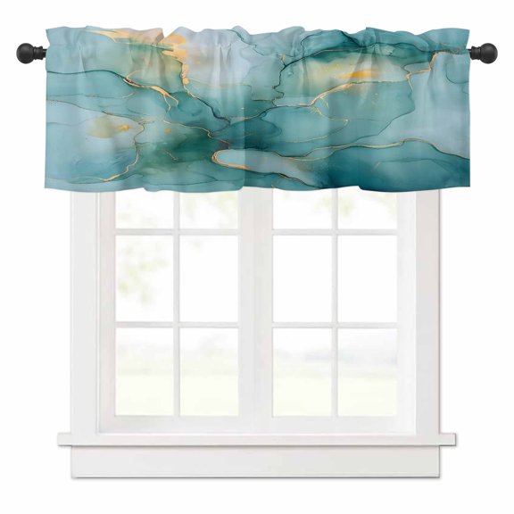 Green Marble Valances for Windows Abstract Modern Art Rod Pocket Curtain Valance Window Treatment Short Curtains for Kitchen Living Room, 54"x18"