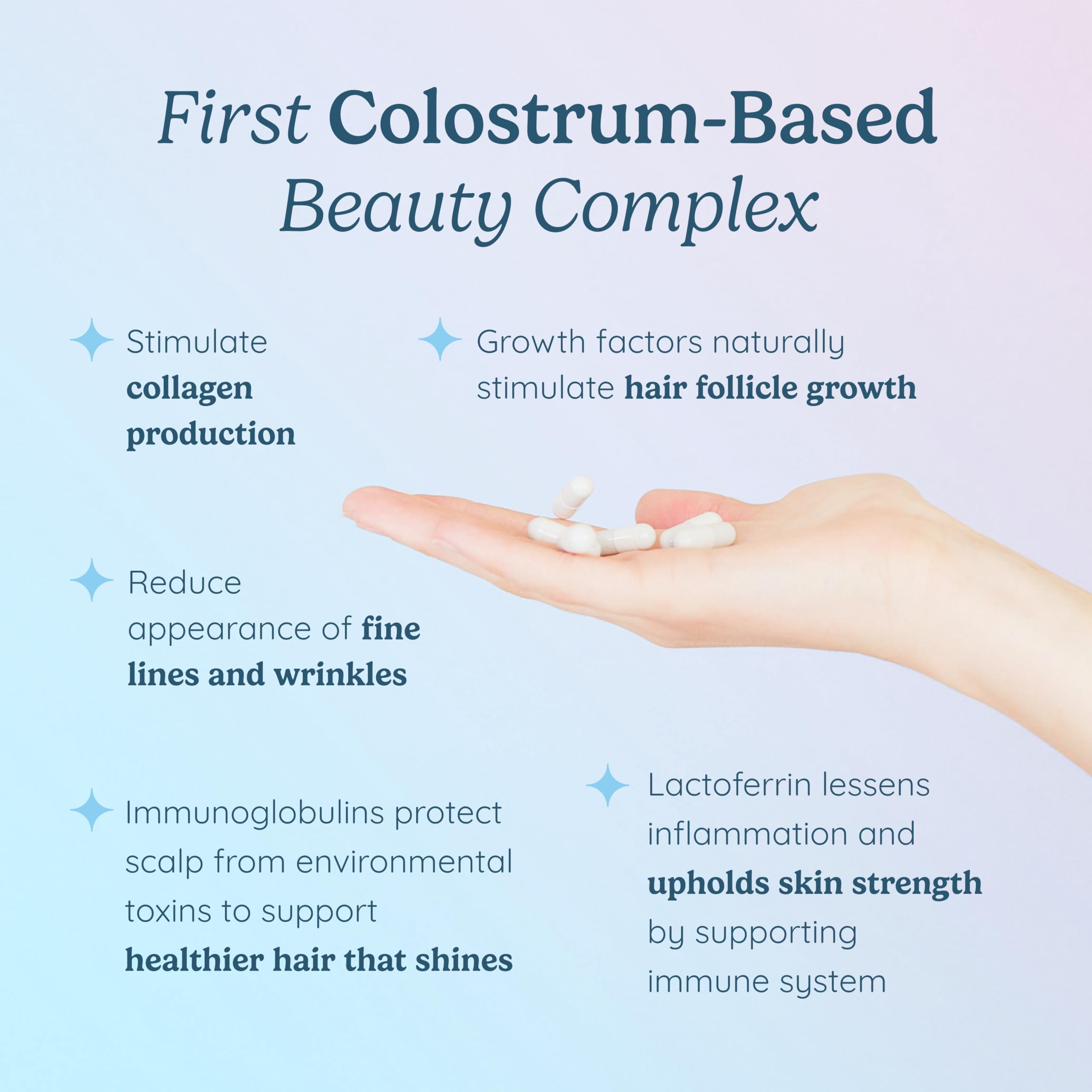 WONDERCOW Hair Skin and Nails Vitamins w/Bovine Colostrum, Collagen, Hyaluronic Acid, Biotin, Zinc, & Lactoferrin?Supports Faster Hair Growth, Stronger Nails and Glowing Skin (30 Servings, Capsule)