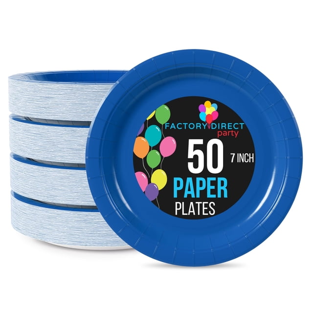 Platos de papel desechables Party Solids, azul oscuro, 7 pulgadas, 50 unidades