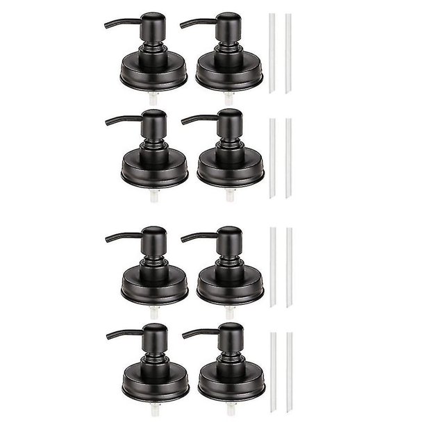 8-pack Mason Jar Soap Dispenser Lid, Painted Black Rust Proof Lotion Dispenser Lid For Regular Mout