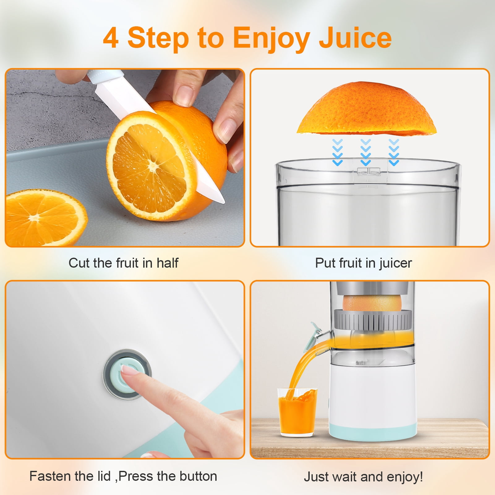 orange juicer squeezer Electric Electric Citrus Juicer Machines with USB and Cleaning Brush Portable Rechargeable Masticating Orange Juicer Lemon Squeezer for Orange Lemon Grapefruit