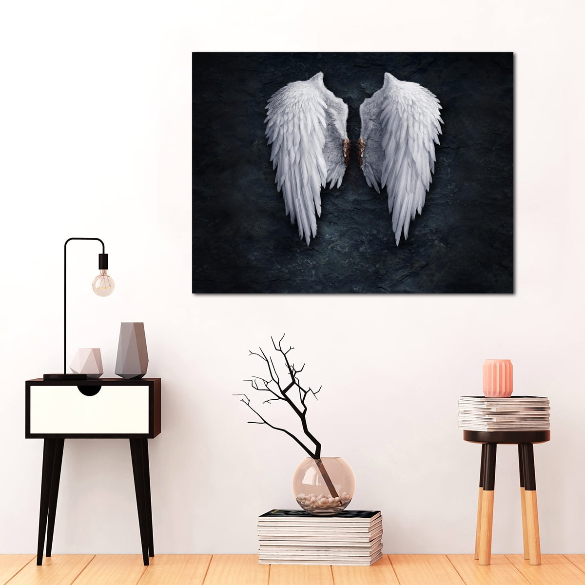 Abstract Canvas Wall Art of Angel Wings Painting White Art Artwork Wall