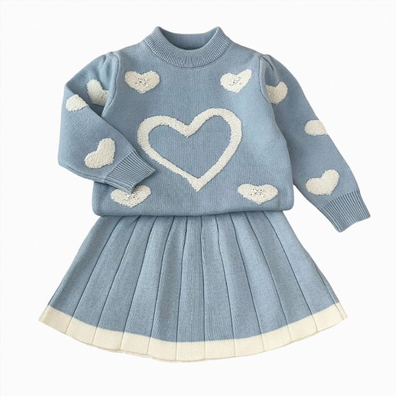 ZIXKCGDSE Baby Girl Clothes Fall Outfits Cute Long Sleeve Knitted Sweater Tops and Skirt Set Size 5-6 Years