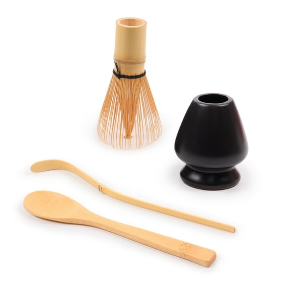 BambooMN - Matcha Green Tea Whisk Tools Set - Whisk Scoop Tea Spoon Black Whisk Holder