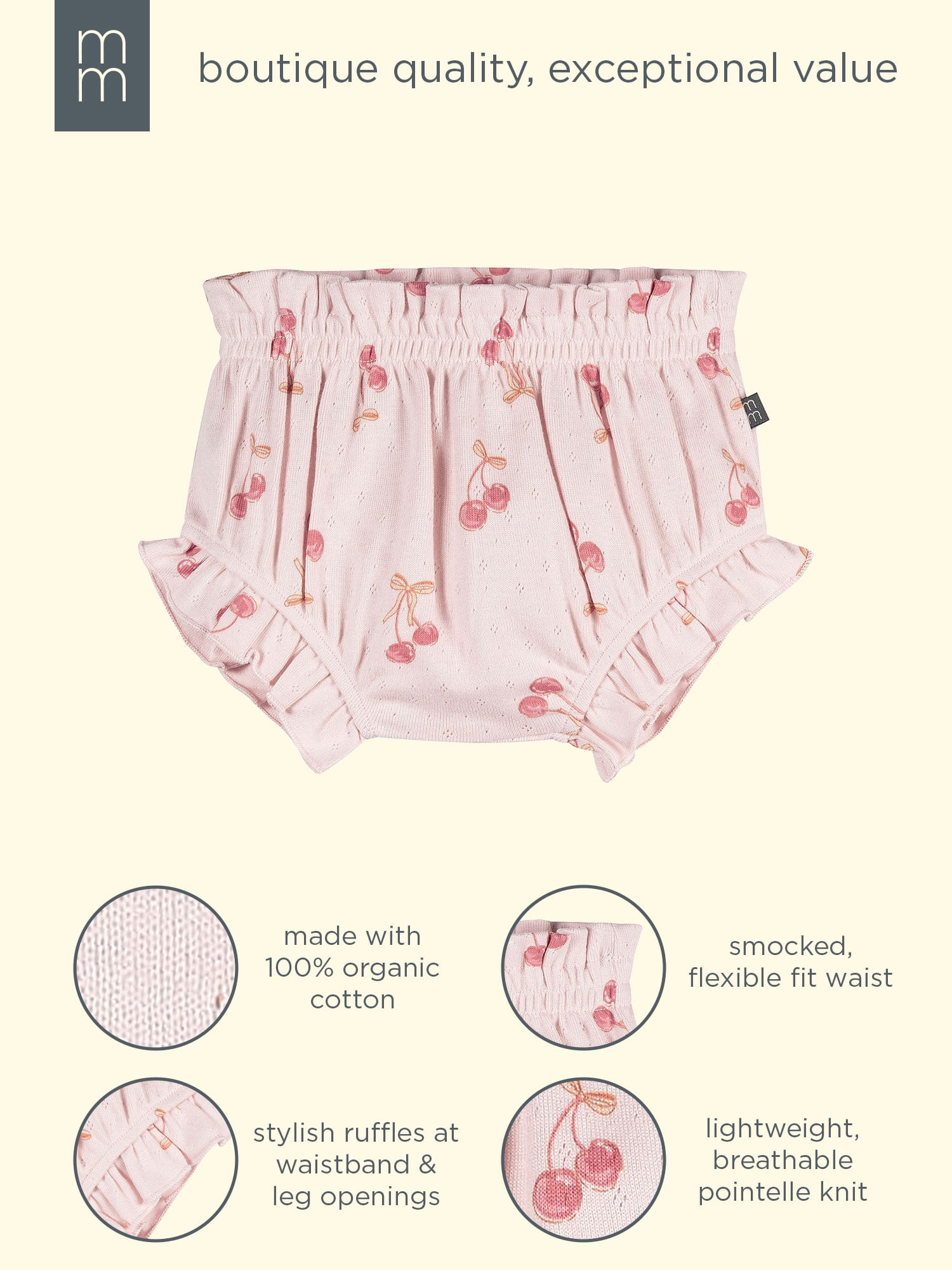 Modern Moments by Gerber Baby Girl Organic Smocked Bloomer Short, Sizes 0/3 Months - 24 Months