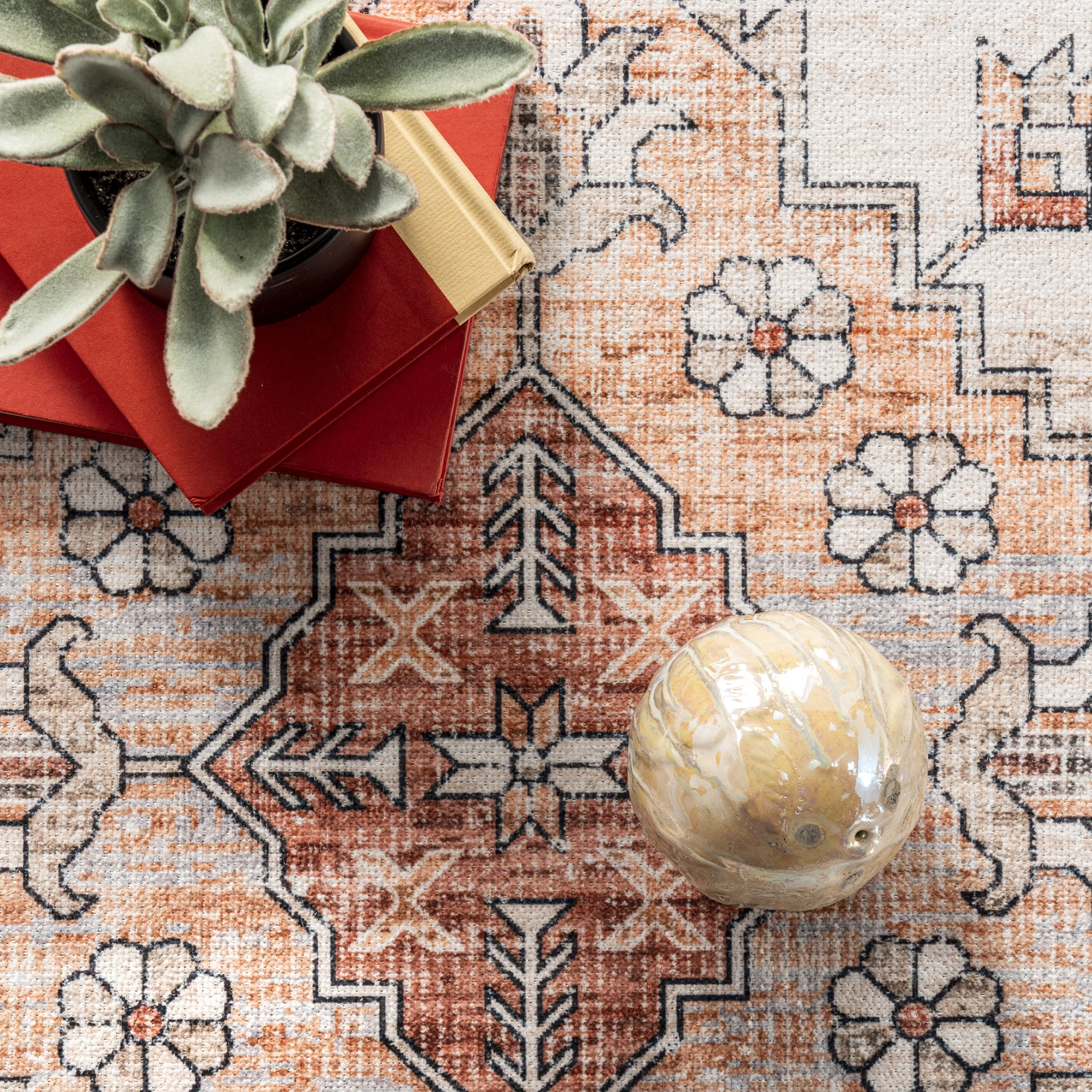 nuLOOM Dania Machine Washable Medallion Area Rug, 8' x 10', Rust