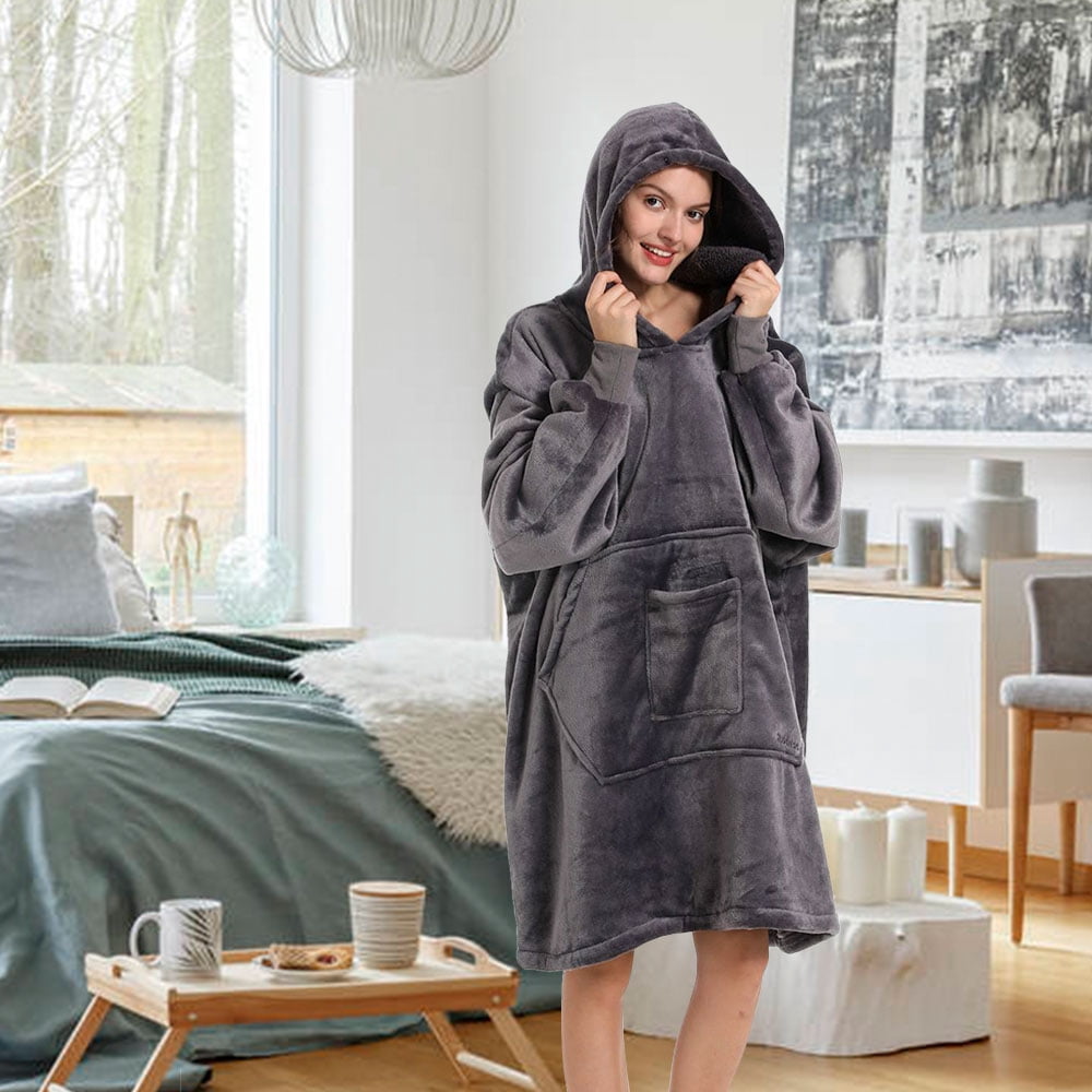 REDESS Wearable Blanket Hoodie, Oversized Blanket Hoodie Sweatshirt for Adults Women Men-Dark Grey
