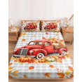 thumbnail image 2 of King Size Fitted Sheet Set - Red Truck Fall 3 Piece Bedding Sets 16" Deep Pocket Fitted Sheet with 2 Pillowcases, Thanksgiving Pumpkins Branches Grey Plaid Brushed Microfiber Hotel Luxury Bed Sheets, 2 of 9