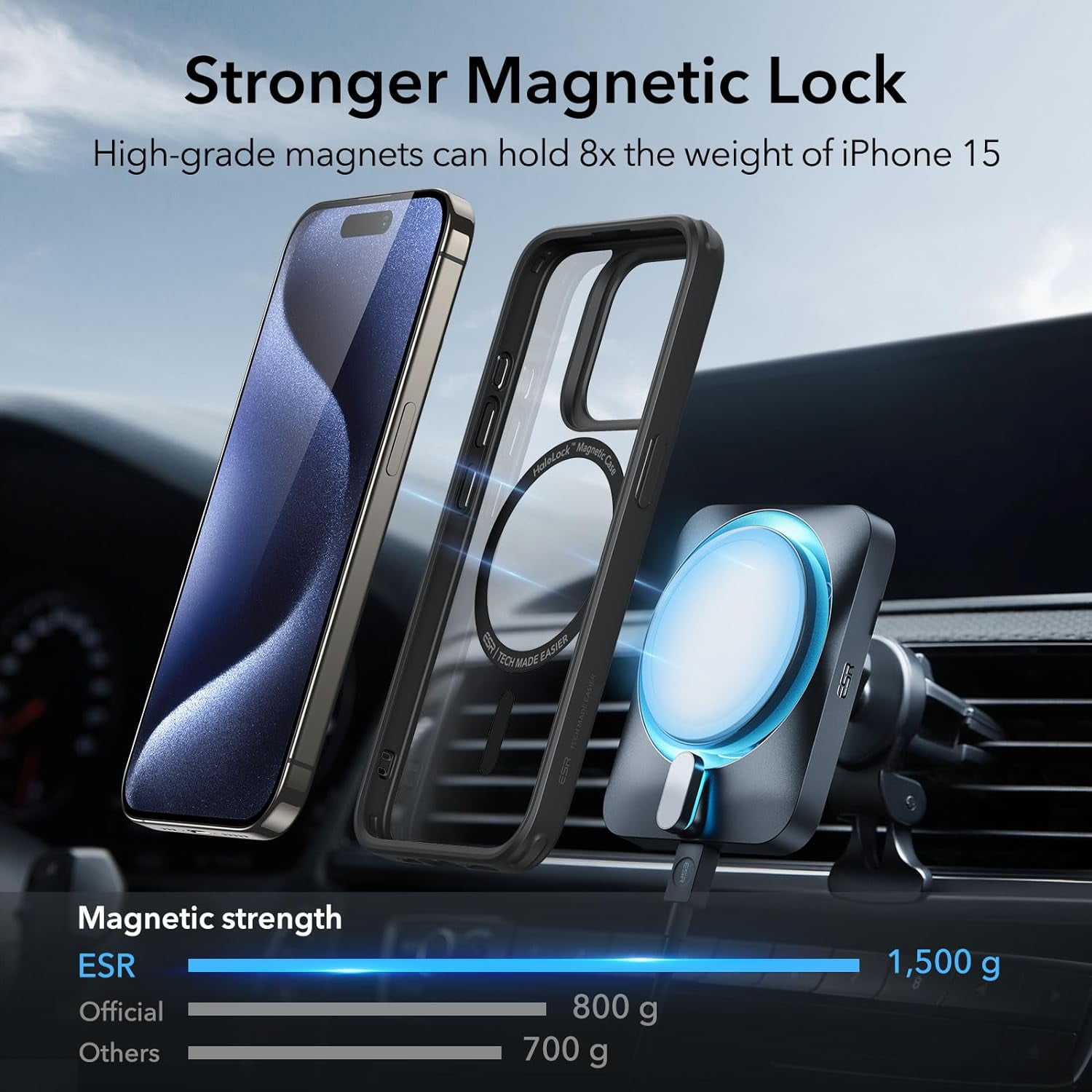 MHAWBL-for iPhone 15 Pro Case, Compatible with MagSafe, Military-Grade Protection, Yellowing Resistant, Scratch-Resistant Back, Magnetic Phone Case for iPhone 15 Pro, Classic Series, Clear Black