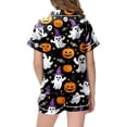thumbnail image 4 of Leey-World Halloween Pajamas Toddler Kids Little Girls Halloween Satin Pajamas Pumpkin Short Sleeve Button Down Sleepwear Pjs Set Pjs for Girls 2T 3T 4T 5T 6T 7T 8T, 4 of 5