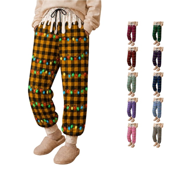 JAJAHO Boys Girls Pajamas Pants Christmas Sleepwear Bottoms Sizes 1-13 Drawstring Kids Loungewear Pants