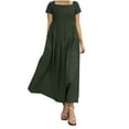 thumbnail image 2 of Cyber_Monday Deals! Ganfancp Sundress Shift Square Neckline Short Sleeve Boho Dresses Plus Size Summer Dresses Slim Fit Cotton Simple Solid for Beach Army Green L Clearance, 2 of 6