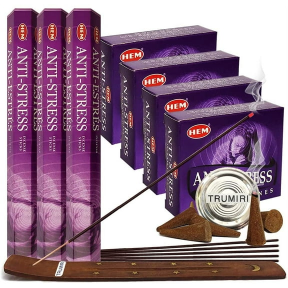 Anti Stress Incense sticks and cone incense holder variety pack bundle