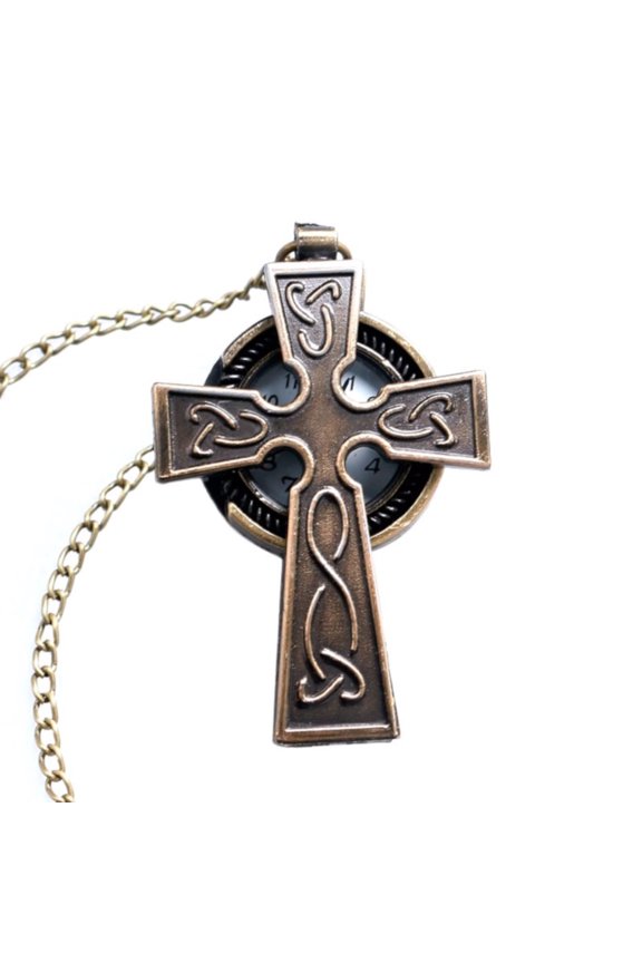 Cross Pocket Watch Anti-Tarnish Christian Cross Necklace Watch, WP-37