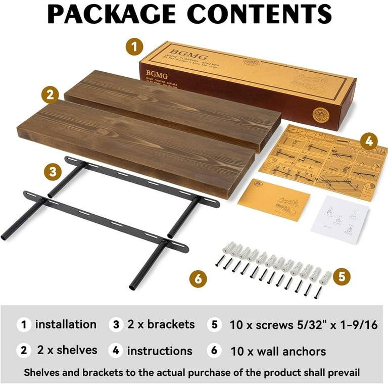 NIUBEST 16-Inch Floating Shelves – Rustic Farmhouse Style, Solid Wood, Easy Mount