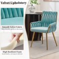 thumbnail image 4 of ABET Office Desk Chair No Wheels, Woven Velvet Vanity Chair with Back & Armrest, Comfy Upholstered Cute Gold Metal Legs Makeup Aesthetic Armchair for Girls & Women Bedroom, Nail Spa, Light Blue, 4 of 18
