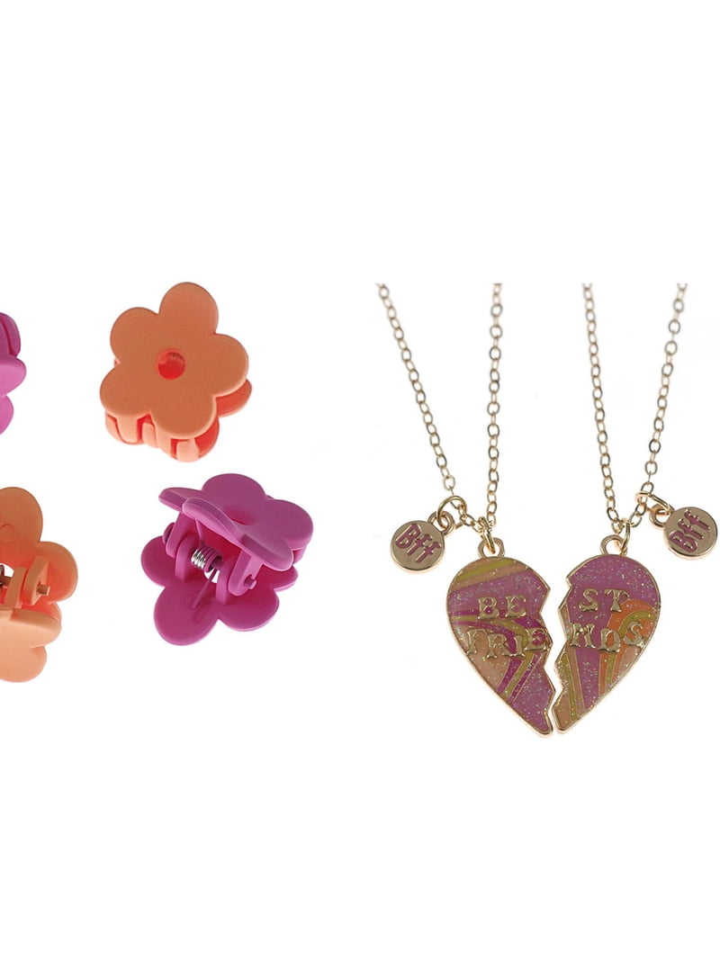 Wonder Nation Girls BFF Necklace and Hair Clip Set, 6-Piece