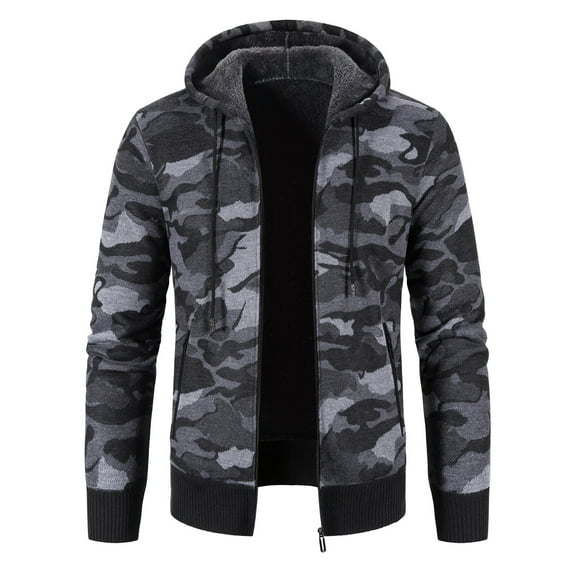 Fesfesfes Mens Sweater Winter Hoodie Jacket Zipper Long Sleeve Hooded Knitted Sweater Tops Outwear Coat Tops on