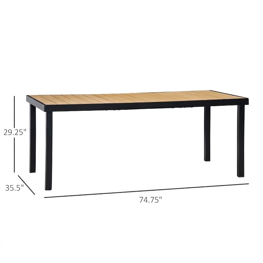 HOQBN Aluminum Outdoor Garden Dining Table for 8 People, Faux Wood Top, for Garden and Patio, 190 x 90 x 74 cm, Natural