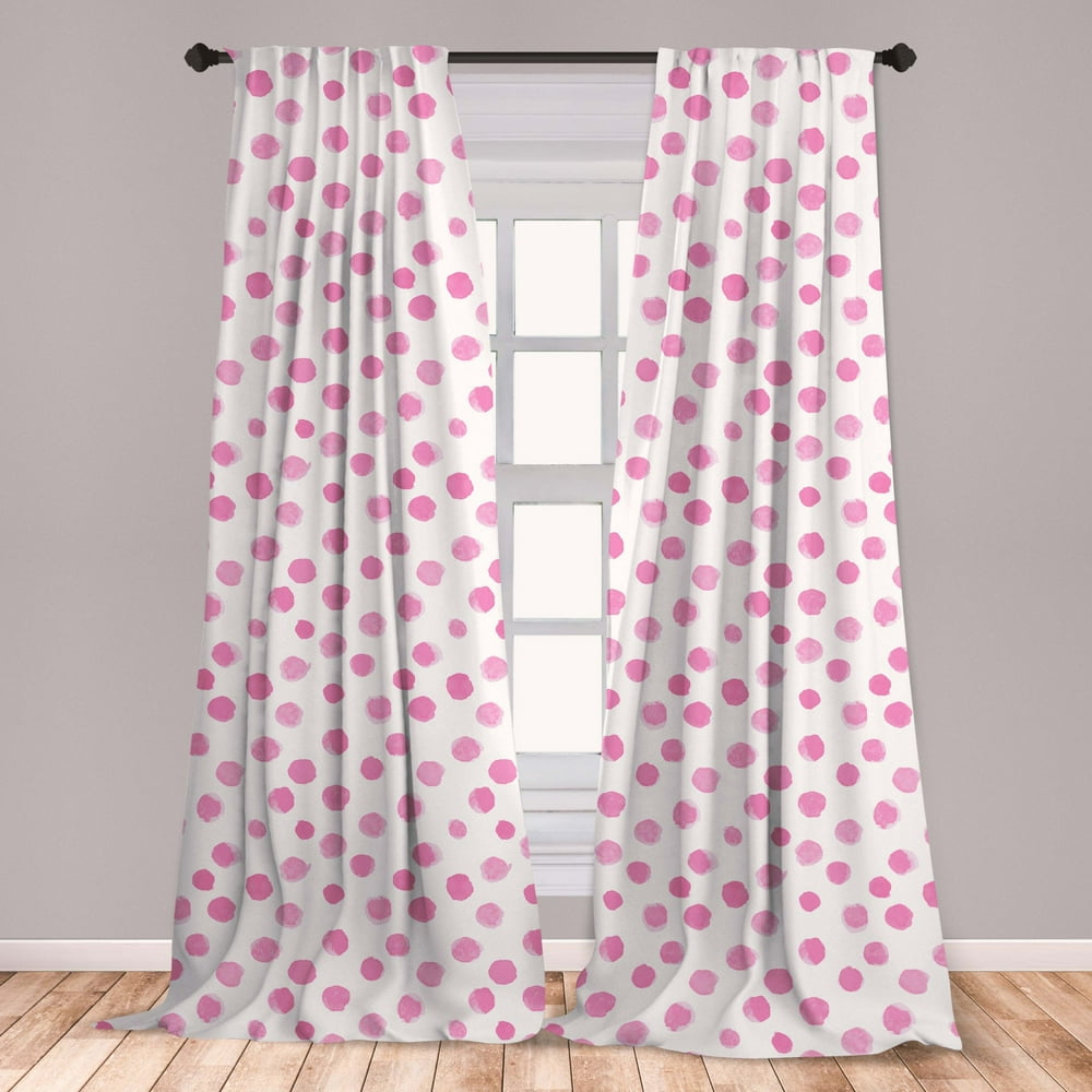 Pastel Curtains 2 Panels Set, Brushstroke Design Polka Dots in Monochrome Vintage Shabby Circle