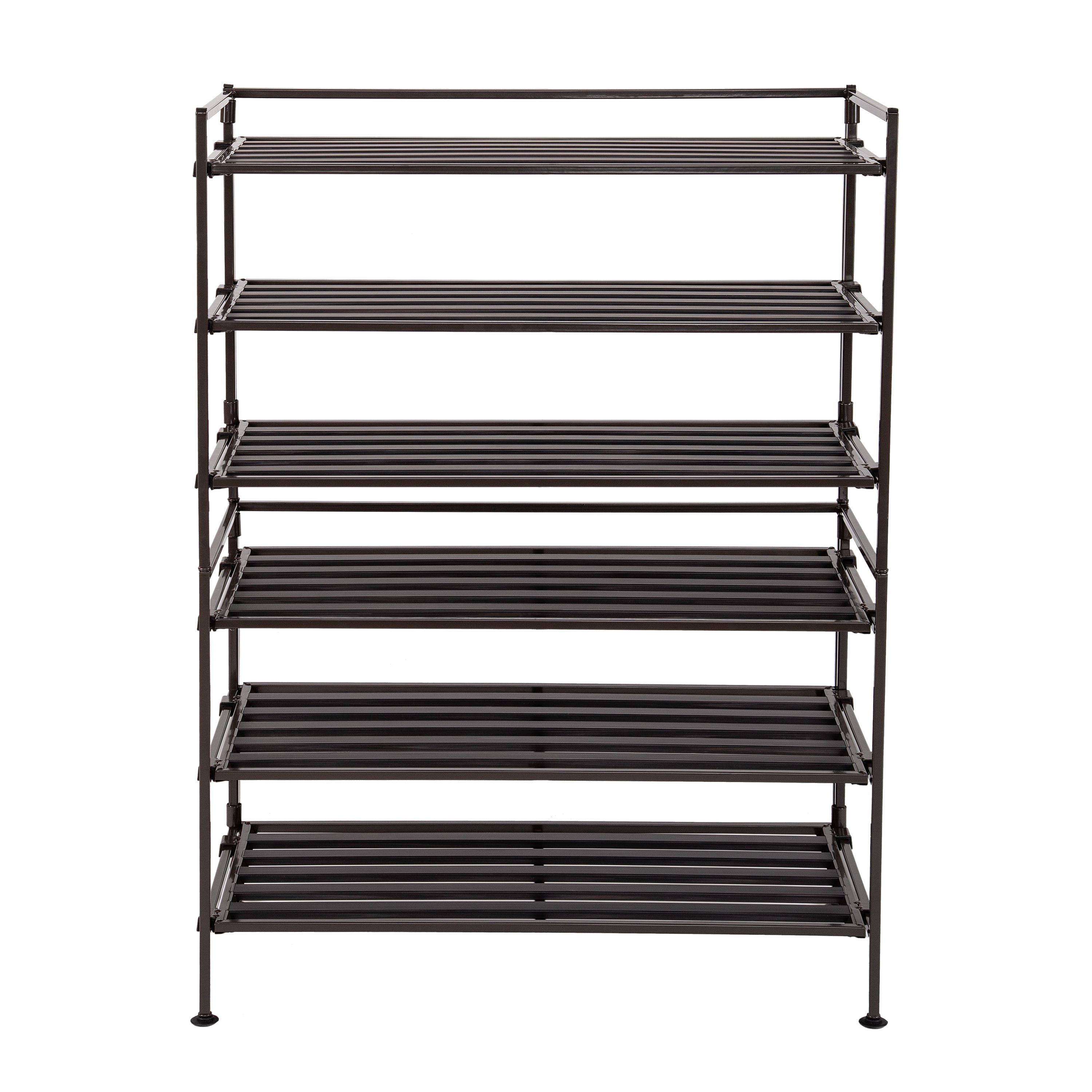 Seville Classics 3-Tier Stackable 9-Pair Resin Slat Metal Frame Shoe Storage Rack Organizer, Espresso