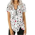 thumbnail image 2 of Summer Saving Wycnly Womens Blouses and Tops Dressy Going out Casual Quarter Zipper Irregular Hem Tunic Shirts Summer Floral V-Neck Short Sleeve Cute Tees Tops White m, 2 of 5