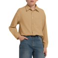 thumbnail image 3 of Boys Long Sleeve Collared School Uniform Shirt Button Front Woven Top with Chest Pocket Regular Fit for Kids, 3 of 4