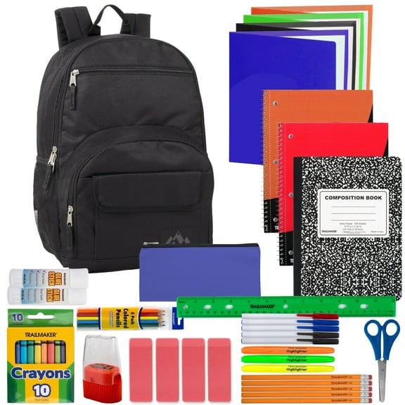 18 Inch Multipocket Laptop Backpack with 45 Piece Stationary Kit in Black