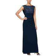 Alex Evenings Long Empire Waist Cown with Cap Sleeves (Womens, Navy, 8)